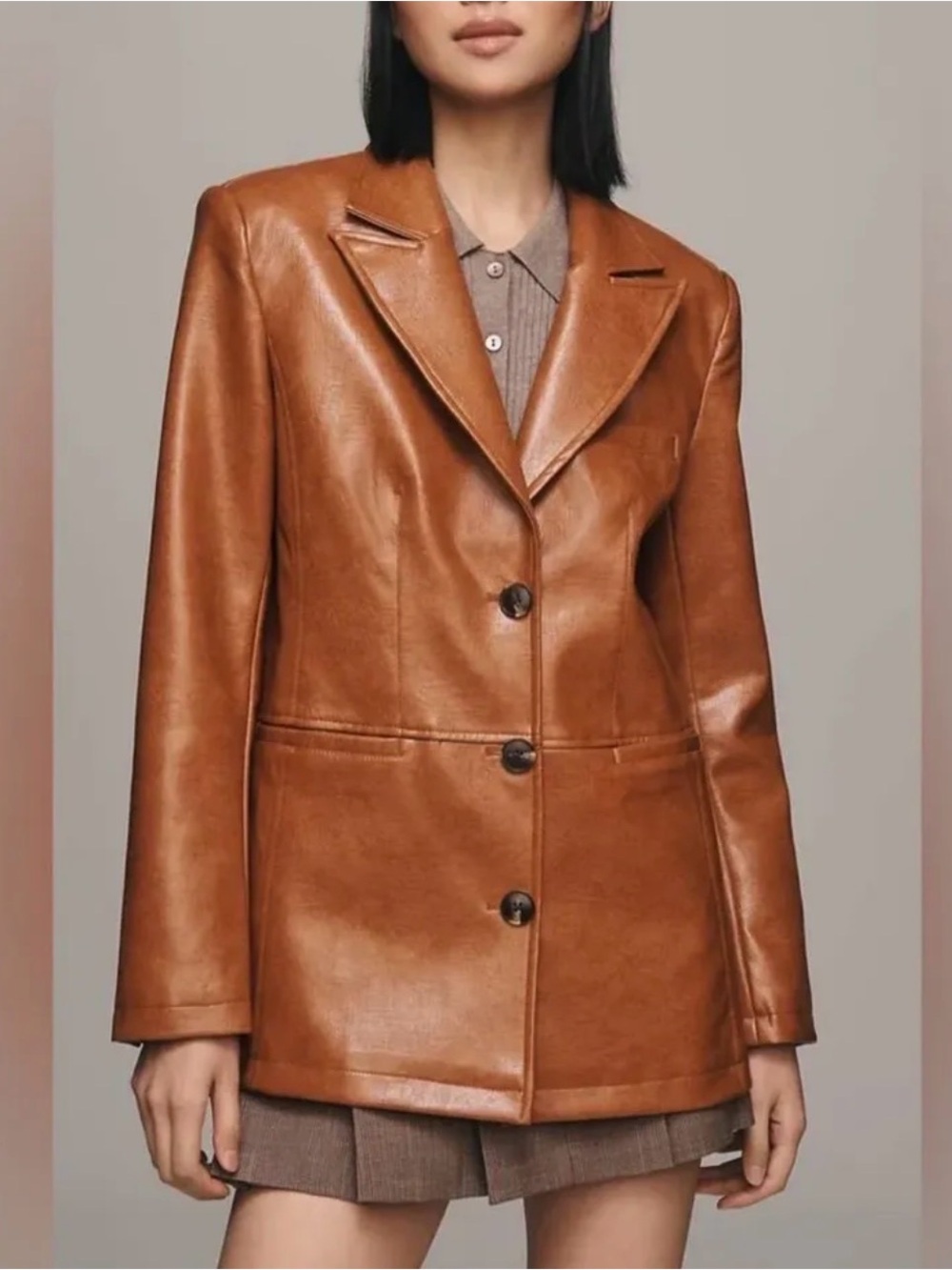Anthropologie Cognac Brown Leather Blazer